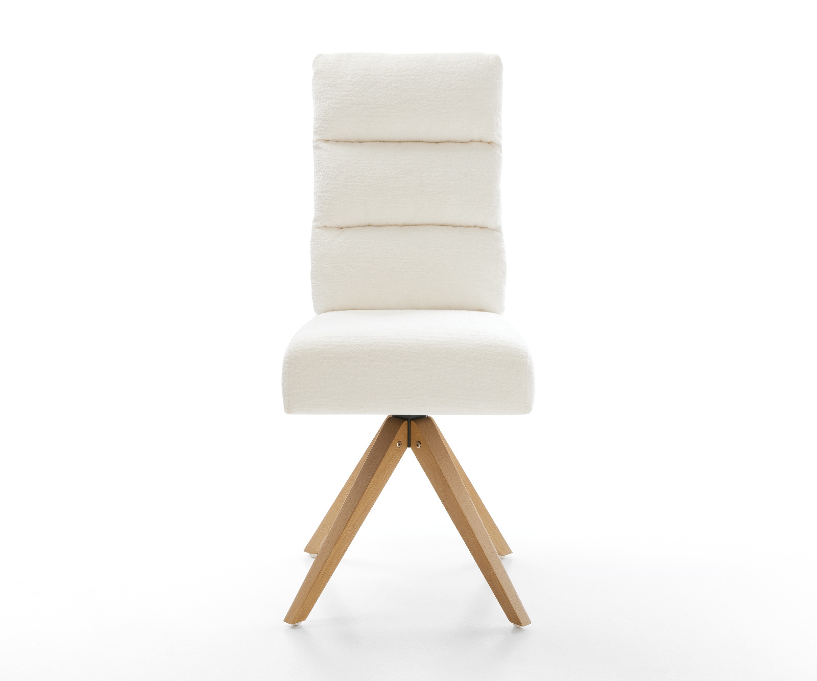 Drehstuhl Pela-Flex Bouclé Soft Beige Holzgestell kantig Natur 360° drehbar Taschenfederkern 1