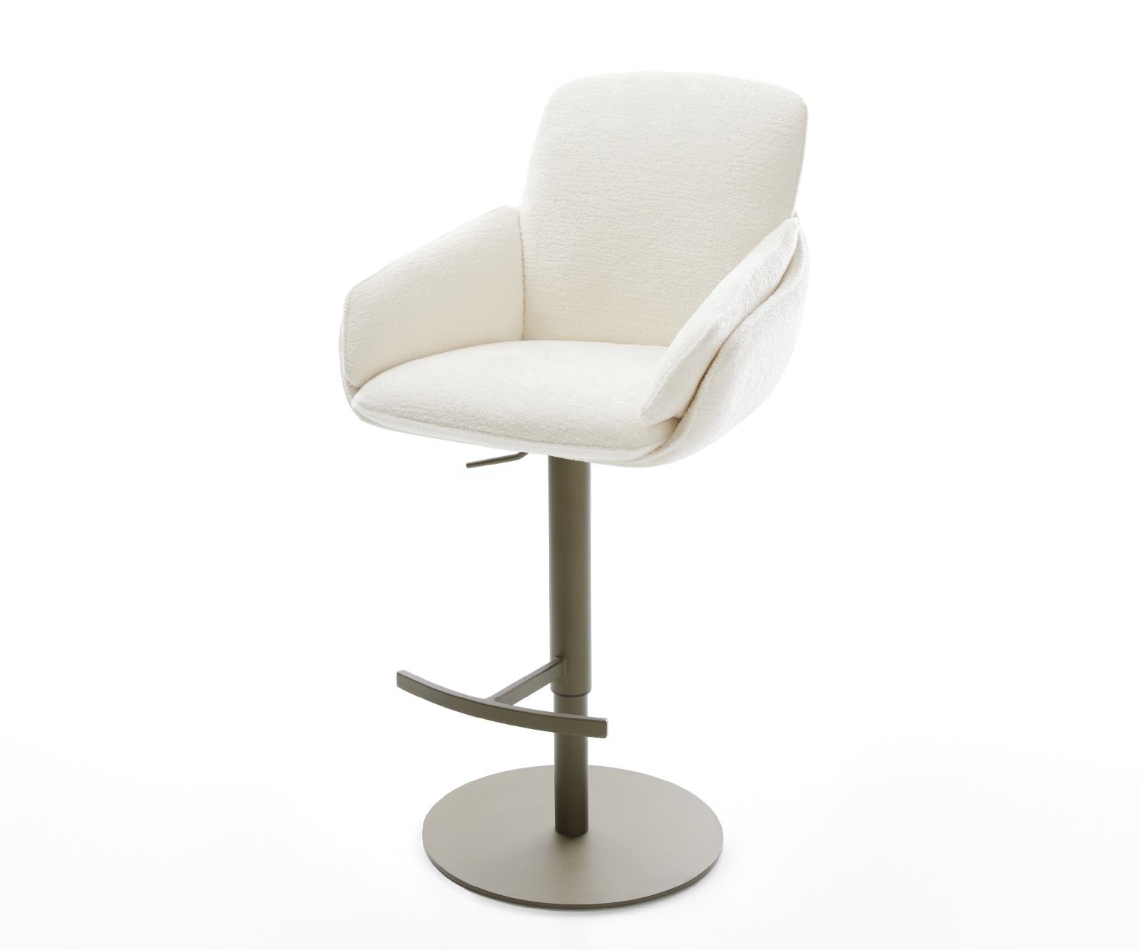 Barstuhl Luan-Flex Bouclé Soft Beige Drehfuß höhenverstellbar Metall Titanfarben