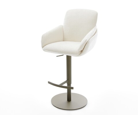 Barstuhl Luan-Flex Bouclé Soft Beige Drehfuß höhenverstellbar Metall Titanfarben