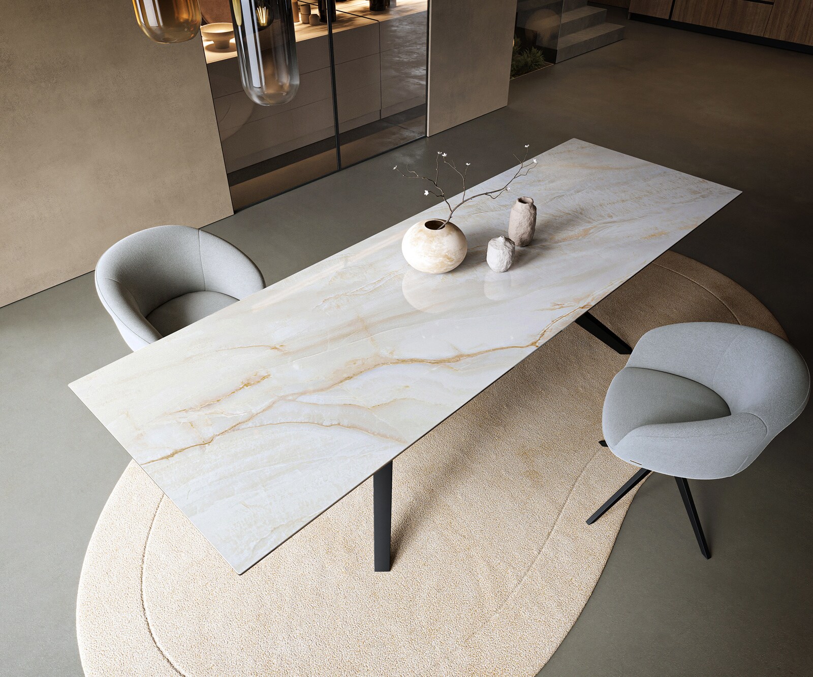 Esstisch Edge 300x100 cm Keramik Onyx Pearl Zenthara kantig Metall Schwarz 4