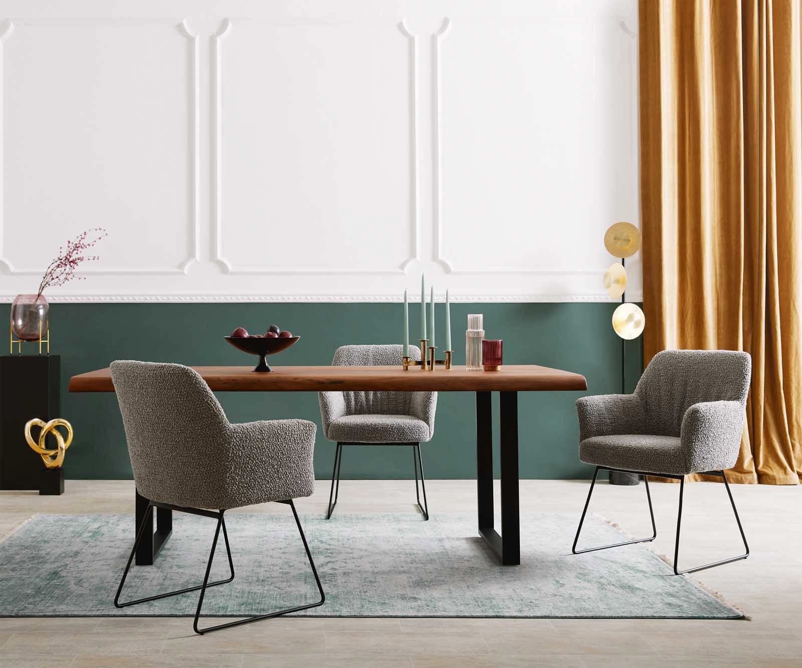 Esszimmerstuhl Xana-Flex mit Armlehnen Bouclé Silbergrau Kufengestell Schwarz Taschenfederkern 5 Esszimmerstuhl Xana-Flex mit Armlehnen Bouclé Silbergrau Kufengestell Schwarz Taschenfederkern 5