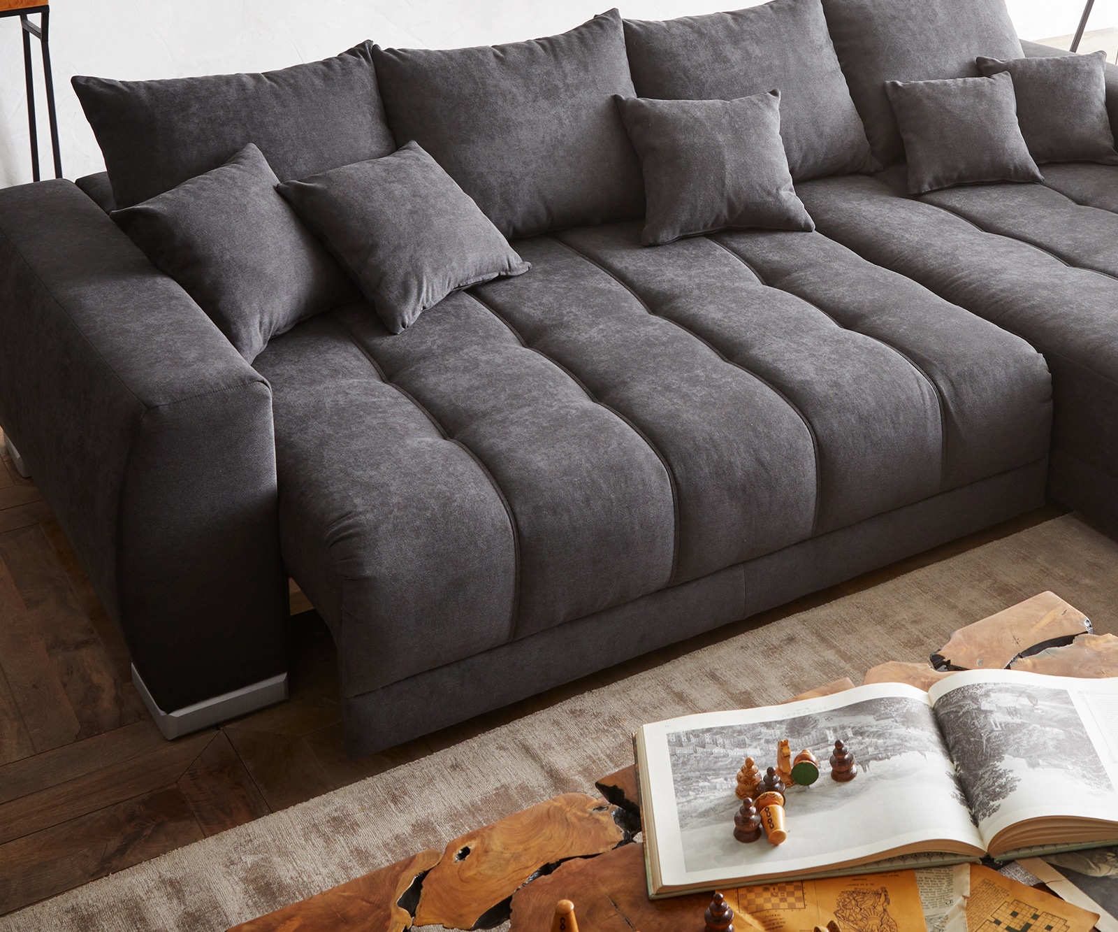 Ecksofa Nabor 300x230 cm Mikrofaser Schwarz Recamiere rechts inkl. elektrischer Vorziehfunktion 3 Ecksofa Nabor 300x230 cm Mikrofaser Schwarz Recamiere rechts inkl. elektrischer Vorziehfunktion 3