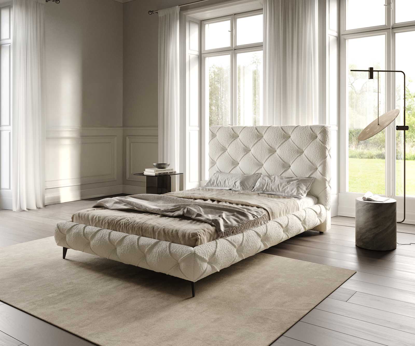 Polsterbettgestell Nayara 140x200 cm Bouclé Creme-Weiß Polsterbettgestell Nayara 140x200 cm Bouclé Creme-Weiß