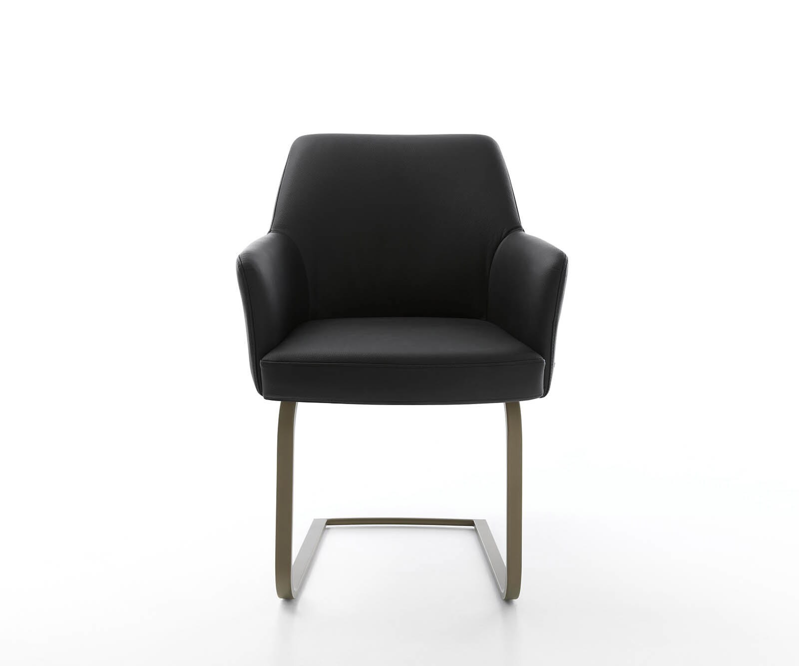 Freischwinger Xana-Flex mit Armlehnen Echt-Leder Schwarz Freischwinger flach Effektfinish Titan Taschenfederkern 1