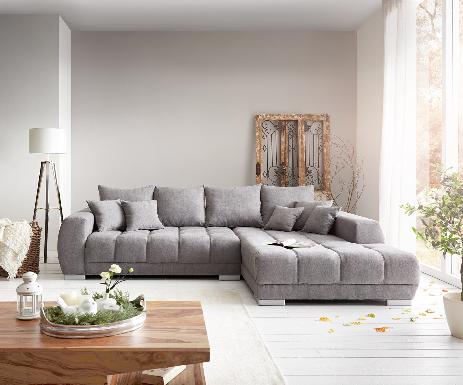 Ecksofa Josea 300x220 cm Mikrofaser Steingrau Recamiere rechts 1