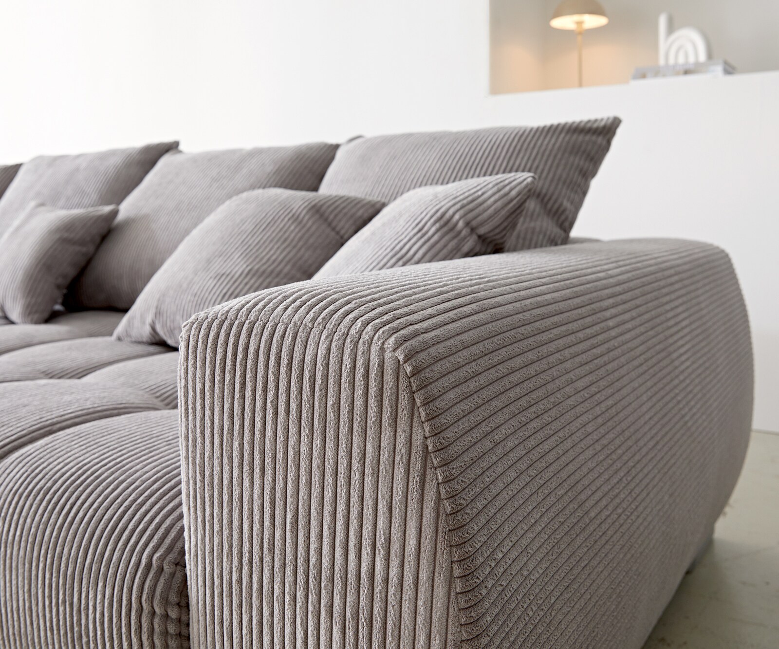 Ecksofa Josea 300x220 cm Cord Silbergrau Ottomane links 6