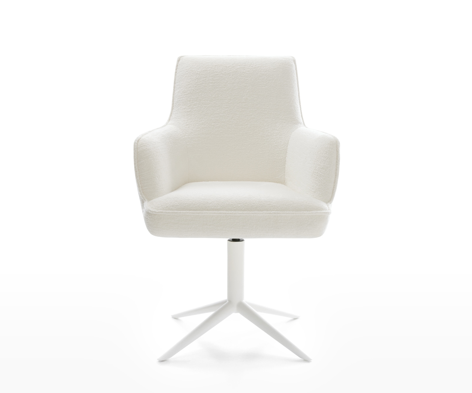 Drehstuhl Heira-Flex mit Armlehnen Bouclé Soft Beige Fußkreuz Weiß 360° drehbar Wippfunktion Taschenfederkern 1
