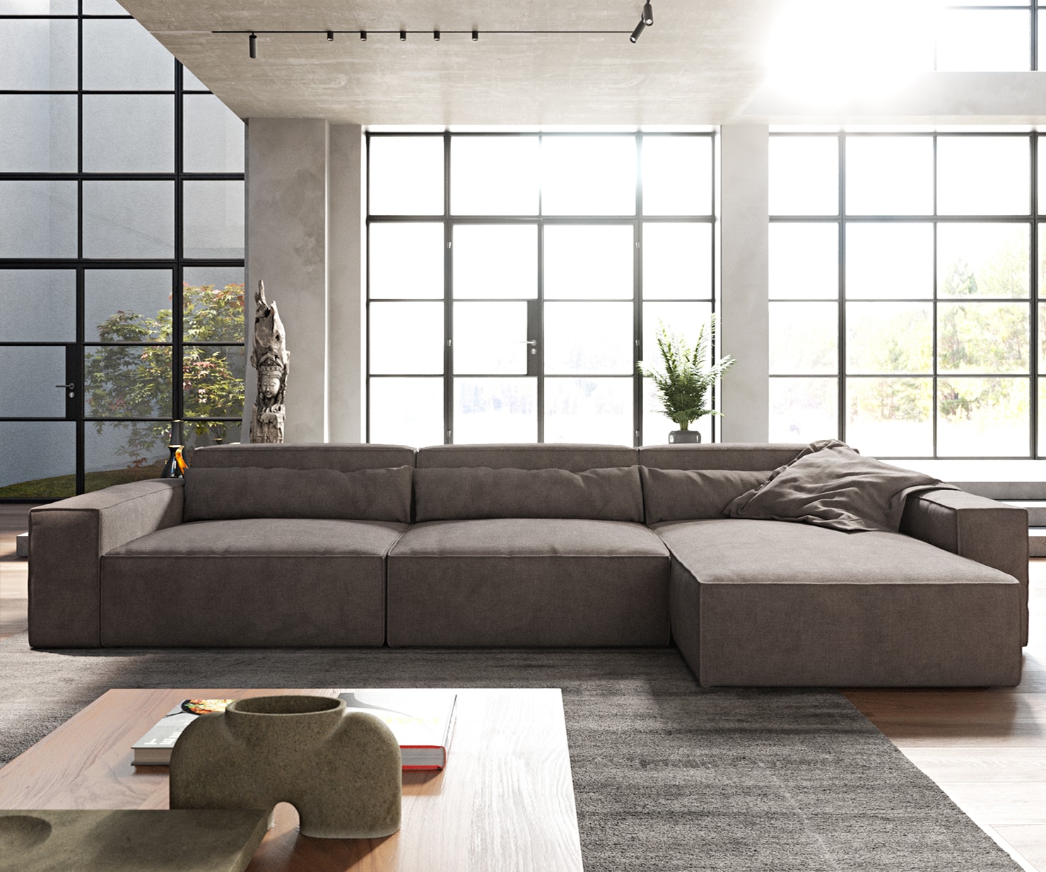 Ecksofa Sirpio XL 370x170 cm Mikrofaser Khakibraun Recamiere variabel 2