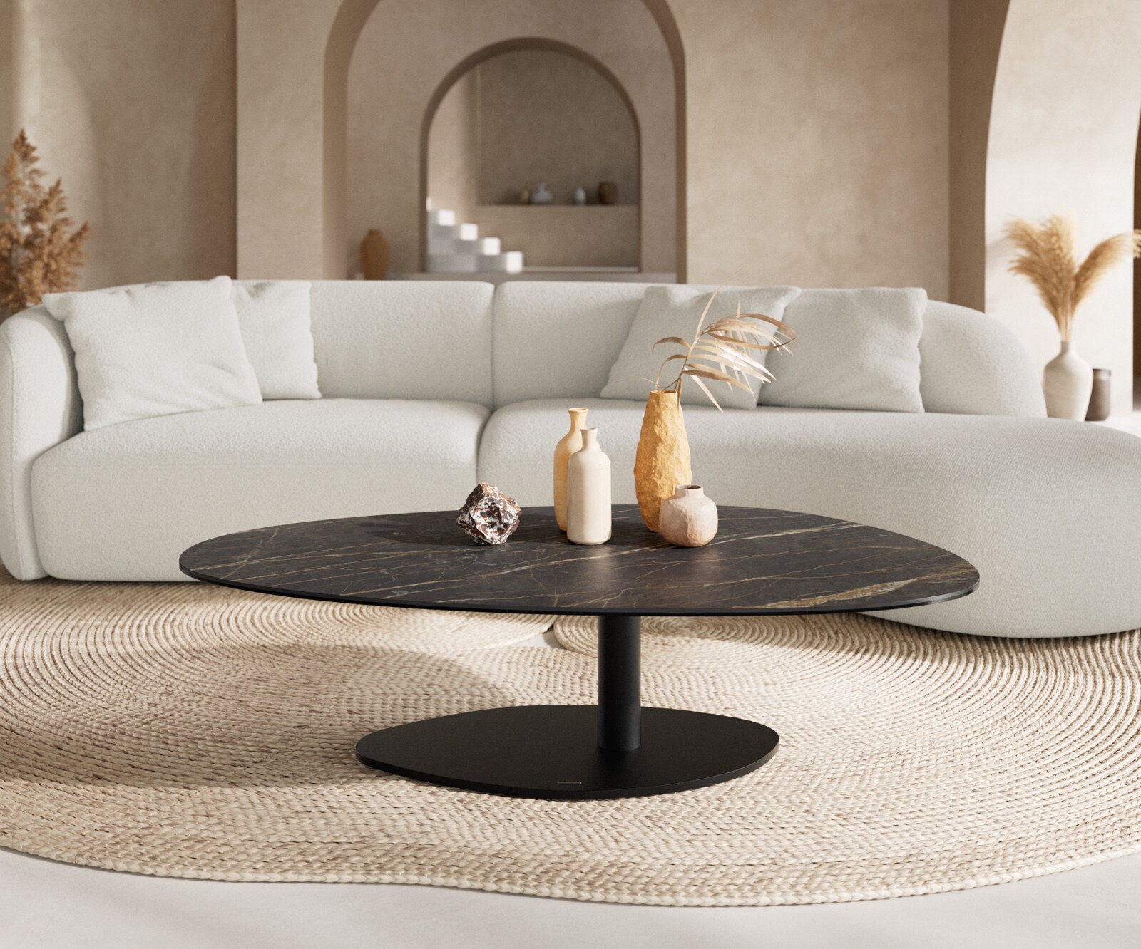 Couchtisch Edge Oval 140x75 cm Keramik Laminam® Noir Desir Braun Vibany Metall Schwarz 1
