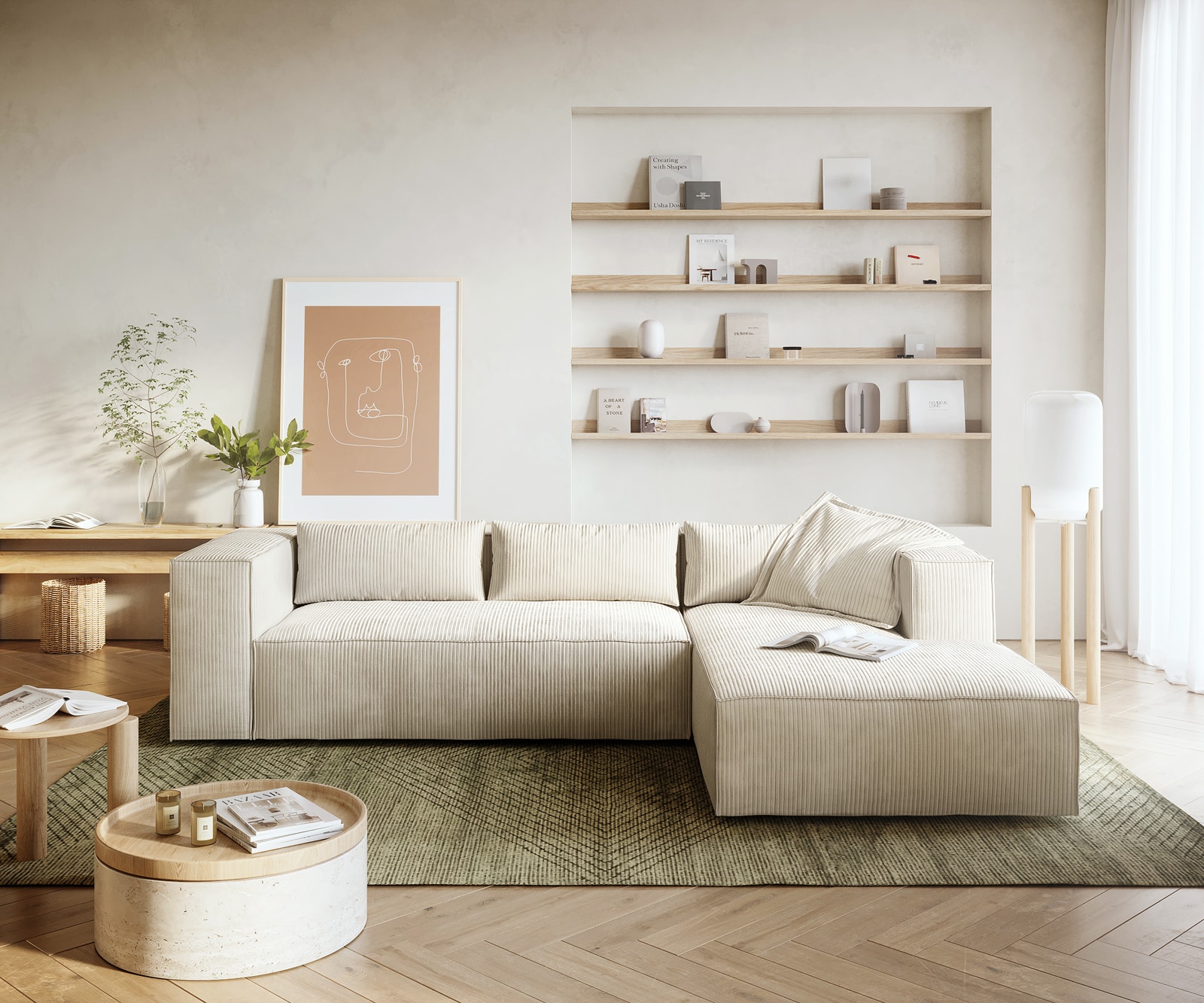 Eckcouch Brom 260x175 cm Cord Beige Recamiere rechts 3 Eckcouch Brom 260x175 cm Cord Beige Recamiere rechts 3