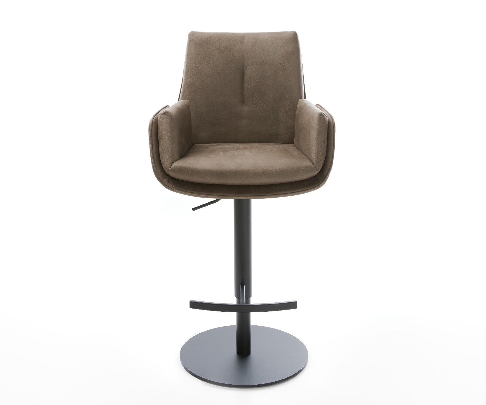 Barstuhl Clea-Flex Mikrofaser Taupe Vintage Drehfuß höhenverstellbar Metall Schwarz 1