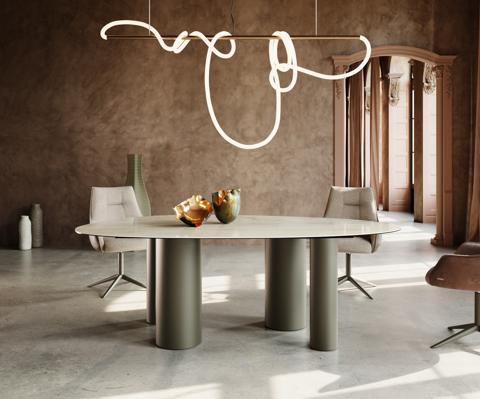 Esstisch Edge Oval 220x120 Keramik Iris FMG Onice Oro Pilier Metall Effektfinish Titan 4 Esstisch Edge Oval 220x120 Keramik Iris FMG Onice Oro Pilier Metall Effektfinish Titan 4