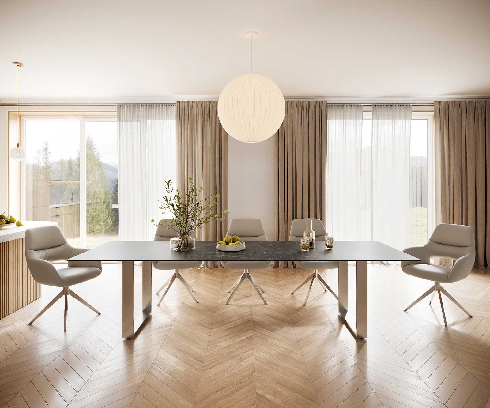 Esstisch Edge 300x100 Keramik Laminam® Nero Greco Anthrazit Edelstahl Schmal 1