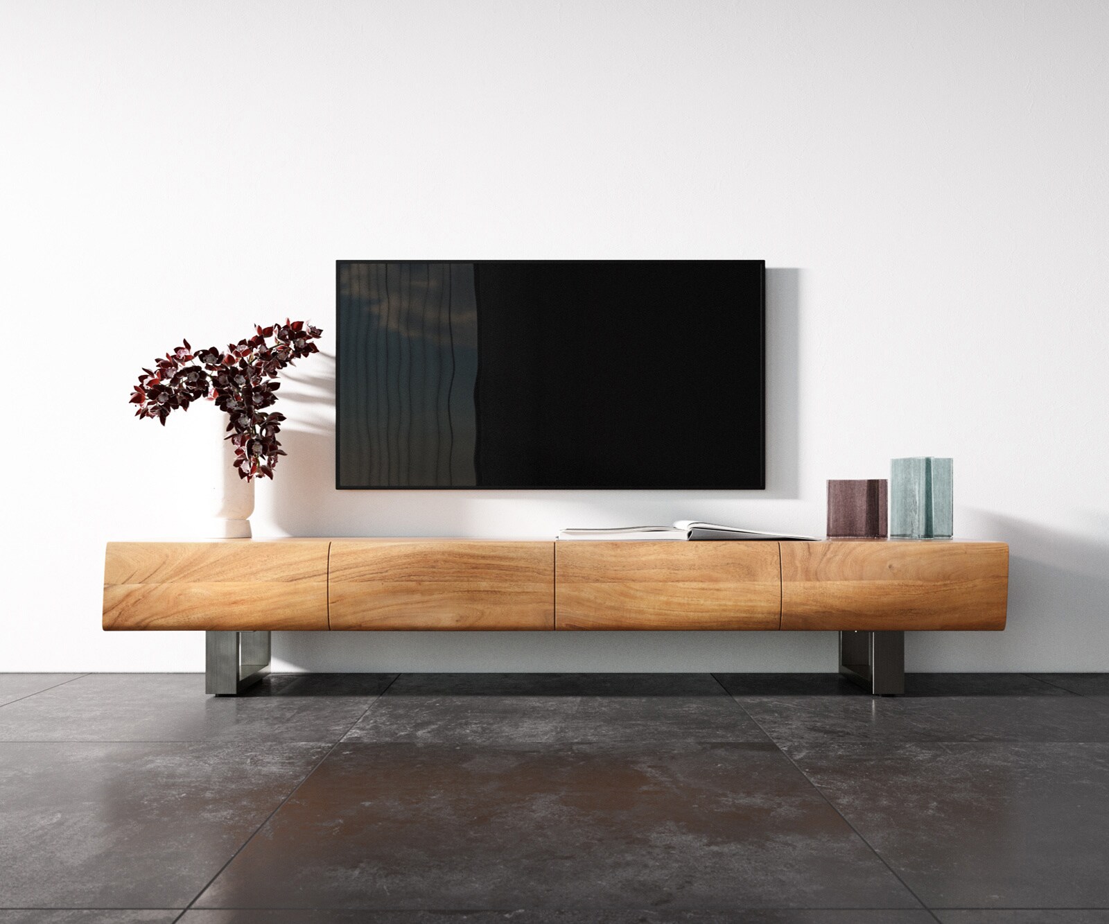 Lowboard New Live-Edge 200 cm Akazie Natur 4 Türen Kufe Edelstahl gebürstet 3