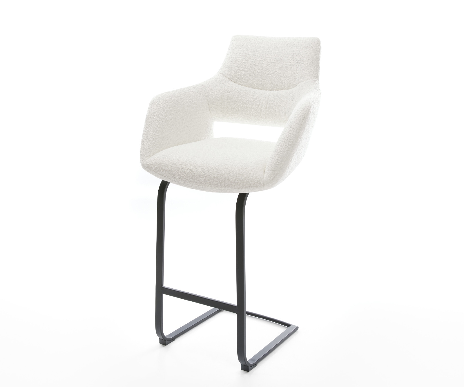 Chaise-de-bar Yago-Flex Bouclé Crème-blanc Pied cantilever plat noir Noir Ressort ensaché