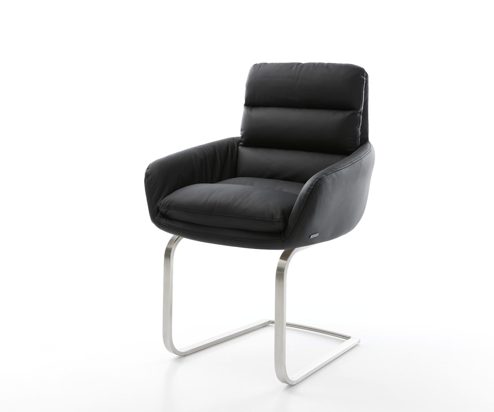 Freischwinger Abelia-Flex mit Armlehnen Echt-Leder Schwarz Freischwinger flach Edelstahl