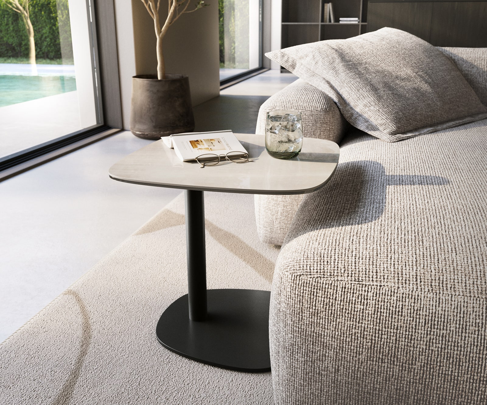 Beistelltisch Edge Boot 50x50 cm Keramik Onyx Champagne Eleny Metall Schwarz 1