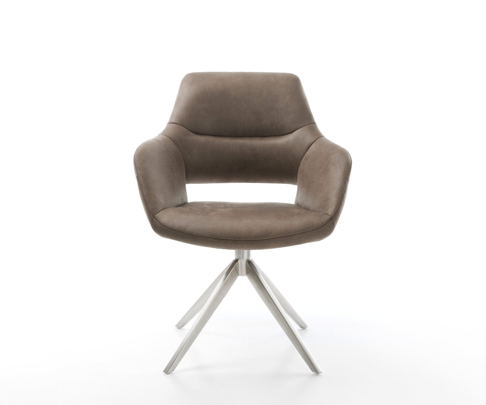 Drehstuhl Yago-Flex mit Armlehnen Mikrofaser Taupe Vintage Kreuzgestell breit Edelstahl 360° drehbar Wippfunktion Taschenfederkern 2