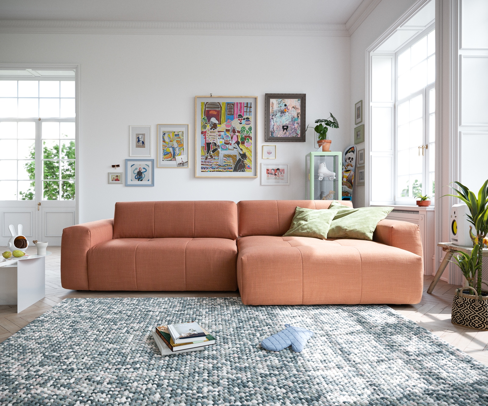 Ecksofa Lazaro 300x160 cm Flachgewebe Orange Ottomane rechts mit Sitztiefenverstellung 1 Ecksofa Lazaro 300x160 cm Flachgewebe Orange Ottomane rechts mit Sitztiefenverstellung 1