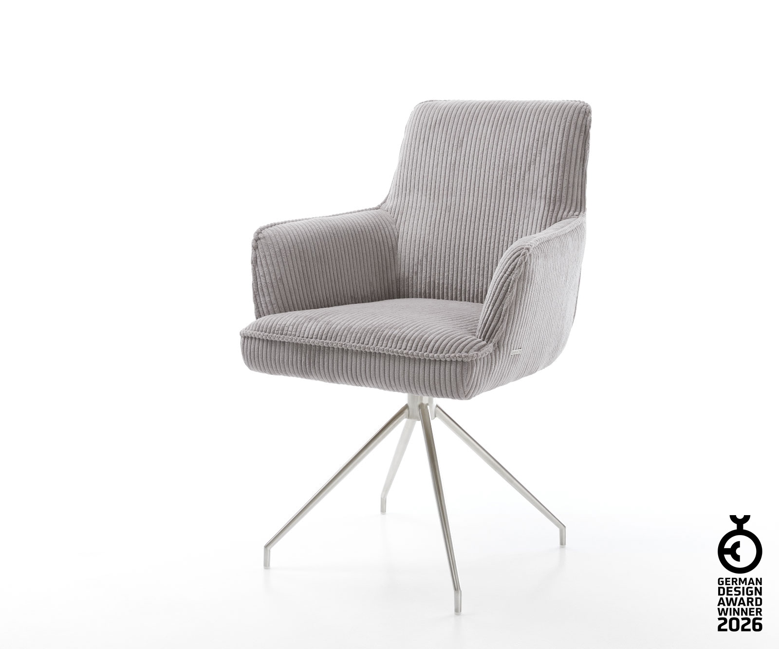 Drehstuhl Heira-Flex mit Armlehnen Cord Silbergrau Kreuzgestell konisch Ede günstig online kaufen