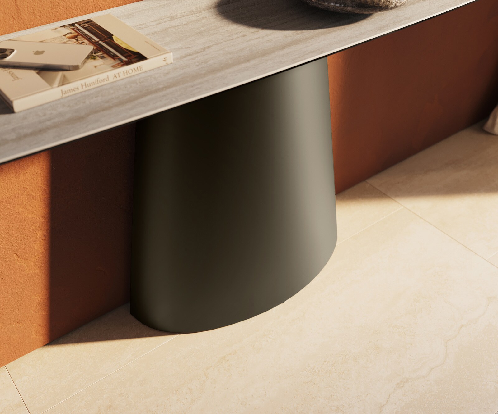 Konsolentisch Edge Boot 180x40 cm Keramik Laminam® Travertino Bianco Creme-Weiß Conos Metall Effektfinish Titan 5