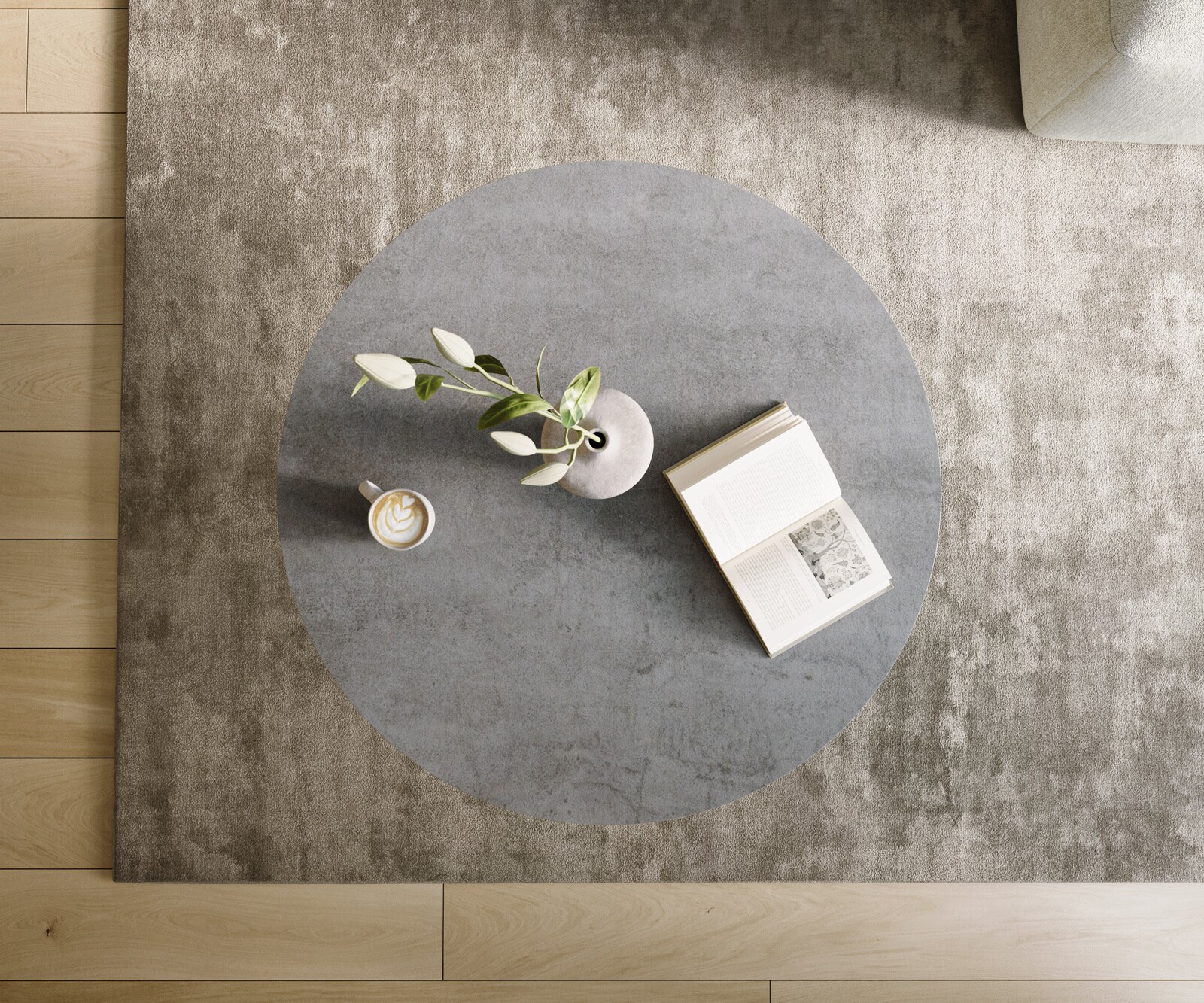 Couchtisch Edge Rund 100x100 cm Keramik Beton Grau Trive Metall Schwarz 3
