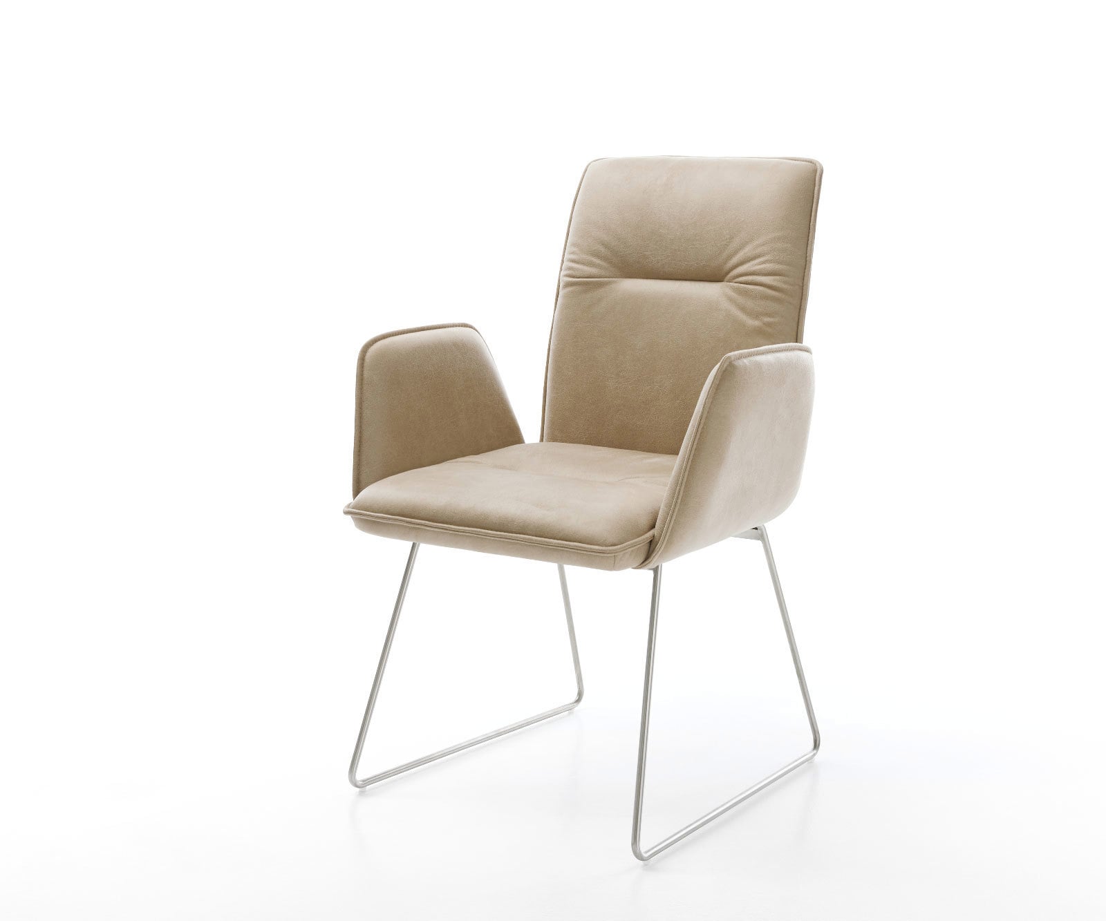 Esszimmerstuhl Vinja-Flex Mikrofaser Beige Vintage Kufengestell Edelstahl