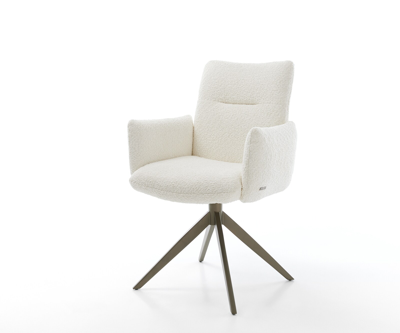 Drehstuhl Jova-Flex mit Armlehnen Bouclé Weiß Kreuzgestell breit Effektfinish Titan 360° drehbar Taschenfederkern