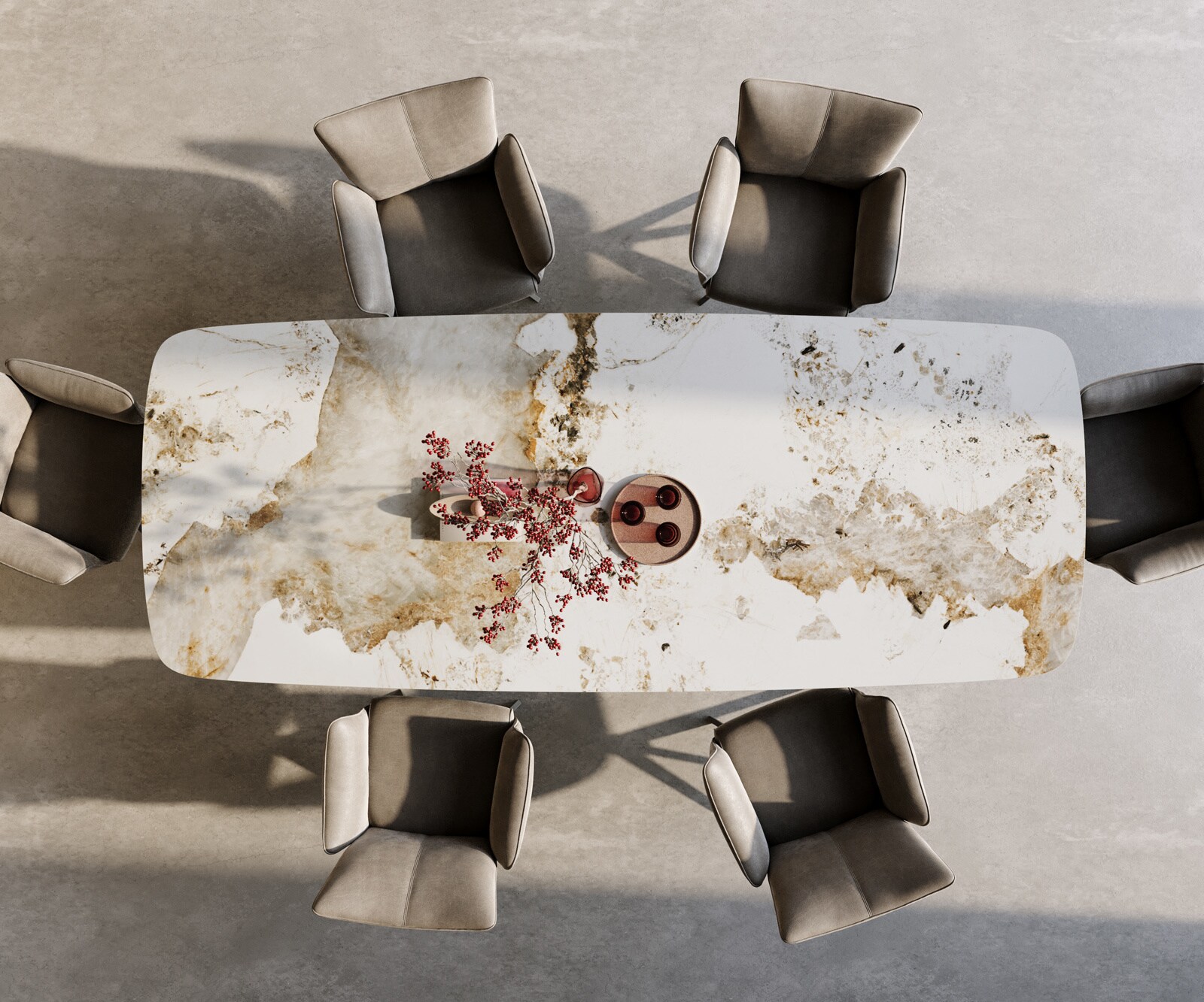 Esstisch Edge Boot 300x120 cm Keramik Minas Melange Weiß-Beige Estelar rund Metall Schwarz 4