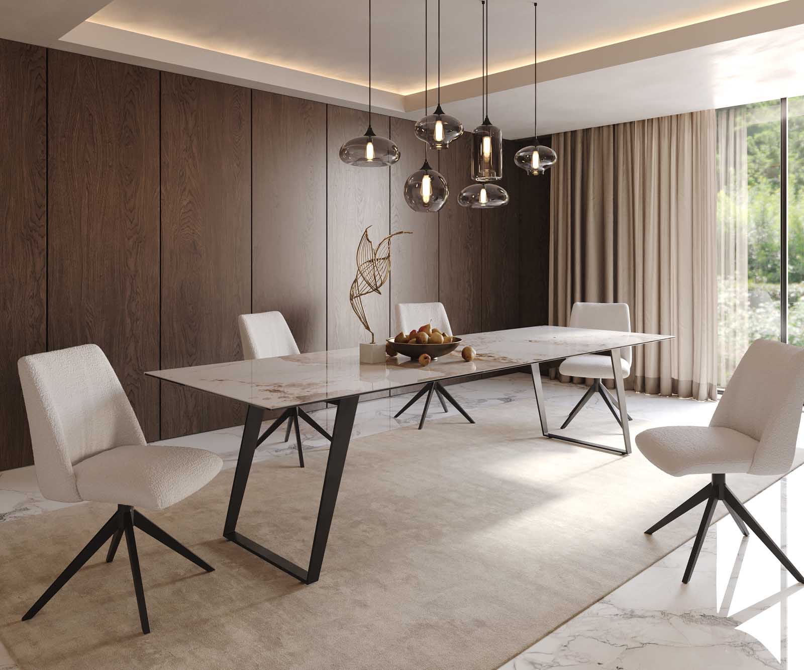 Esstisch Edge 300x100 Keramik Minas Melange Weiß-Beige Metall Schräg Schwarz 8