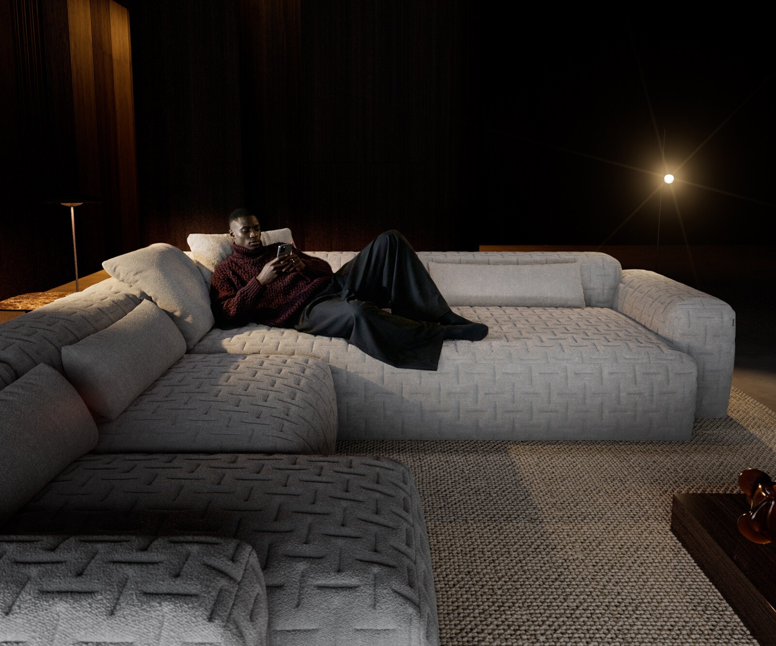 Wohnlandschaft Freestyle 360x290 cm Strukturstoff Soft Grau Gesteppt 3