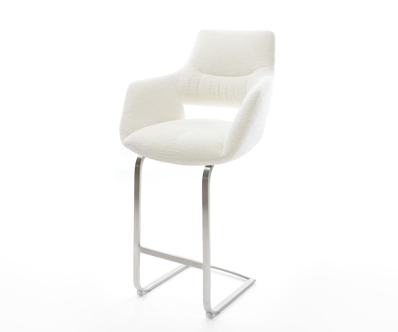 Barstuhl Yago-Flex Bouclé Soft Beige Freischwinger Flach Edelstahl Silberfarben Taschenfederkern