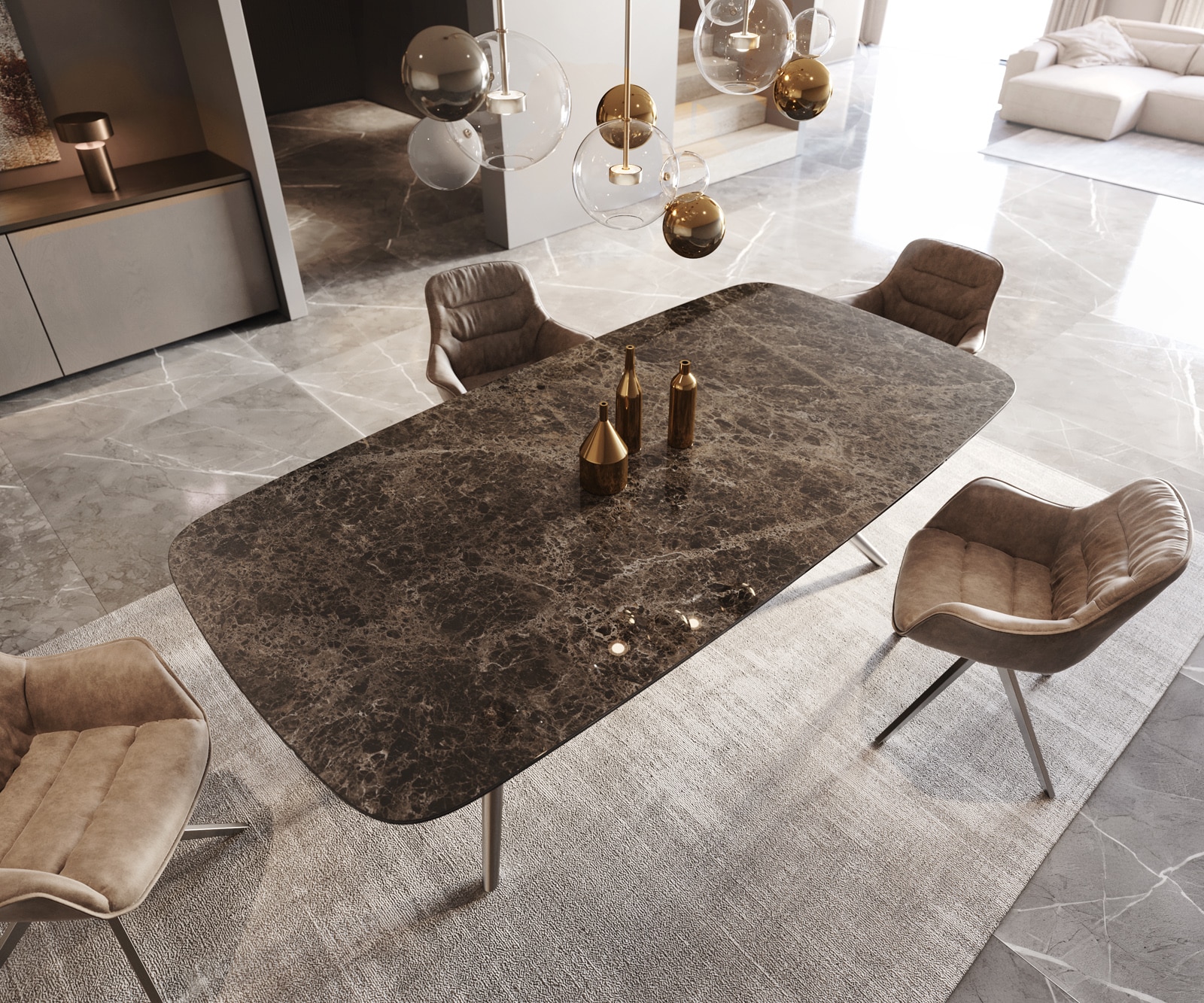 Esstisch Edge Boot 240x120 Keramik Laminam® Emperador Extra Lucidato Dunkelbraun Estelar rund Edelstahl 5