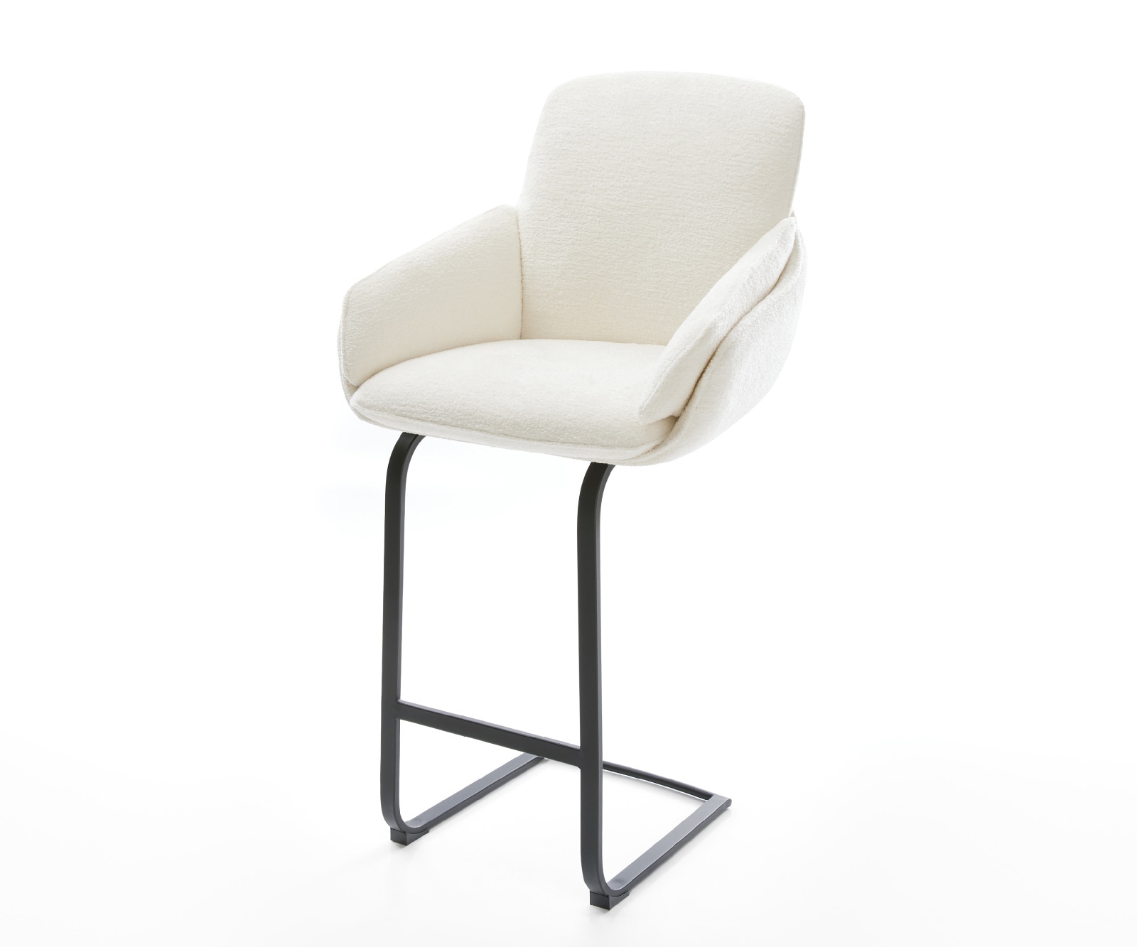 Chaise-de-bar Luan-Flex Bouclé doux Beige Pied cantilever plat noir Noir