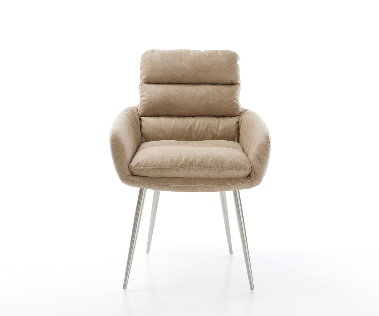 Esszimmerstuhl Abelia-Flex mit Armlehnen Mikrofaser Beige Vintage 4-Fuß konisch Edelstahl 1