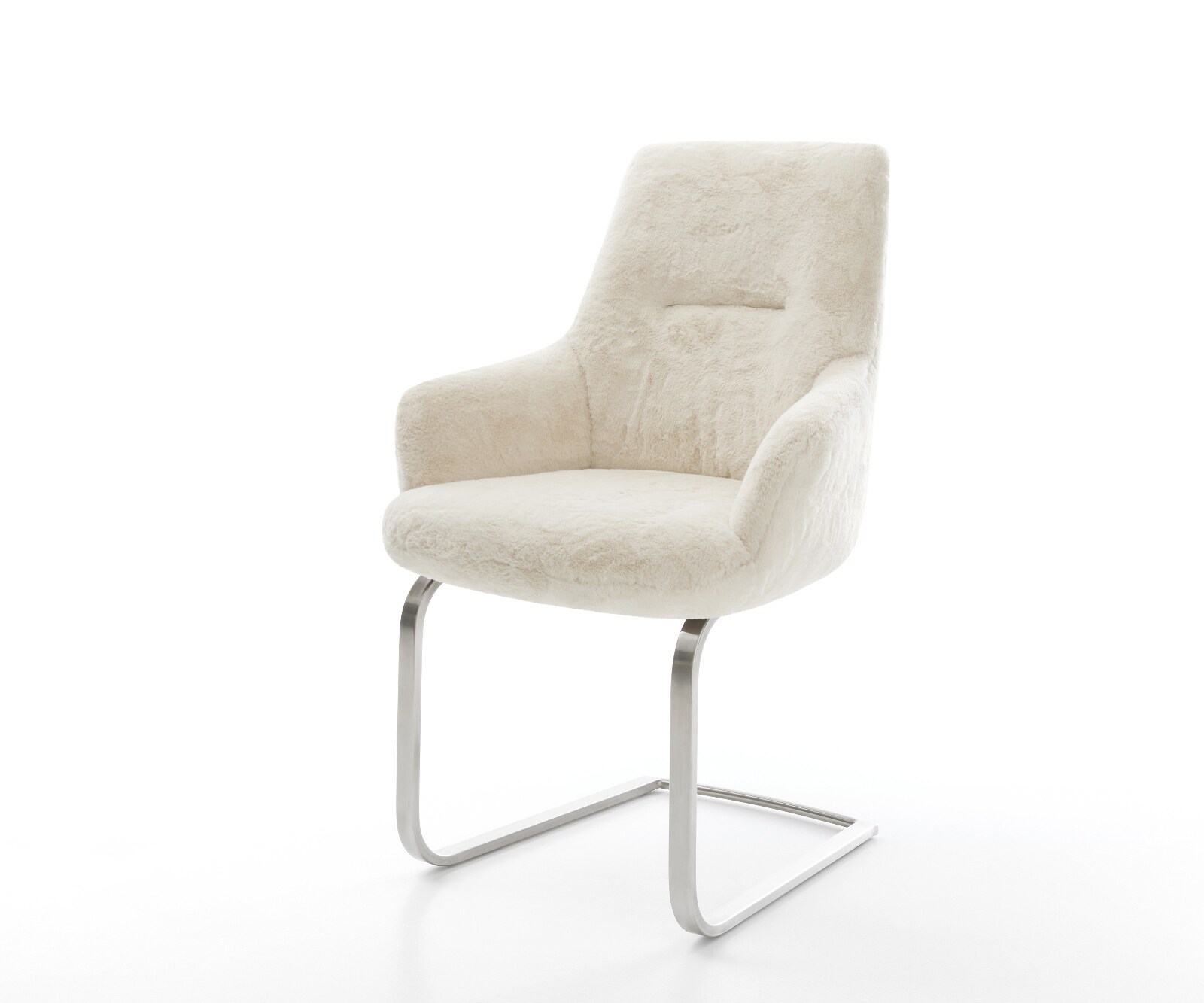 Freischwinger Zelia-Flex mit Armlehnen Plüsch Creme-Weiß Freischwinger flach Edelstahl Taschenfederkern