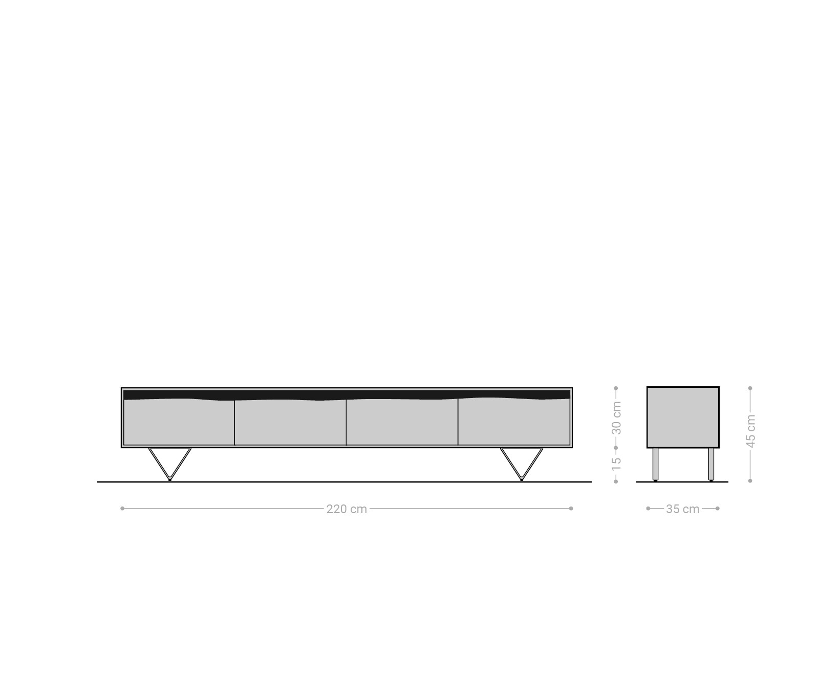 Lowboard Stonegrace 220x35 cm Akazie Natur 4 Türen Baumkante 4