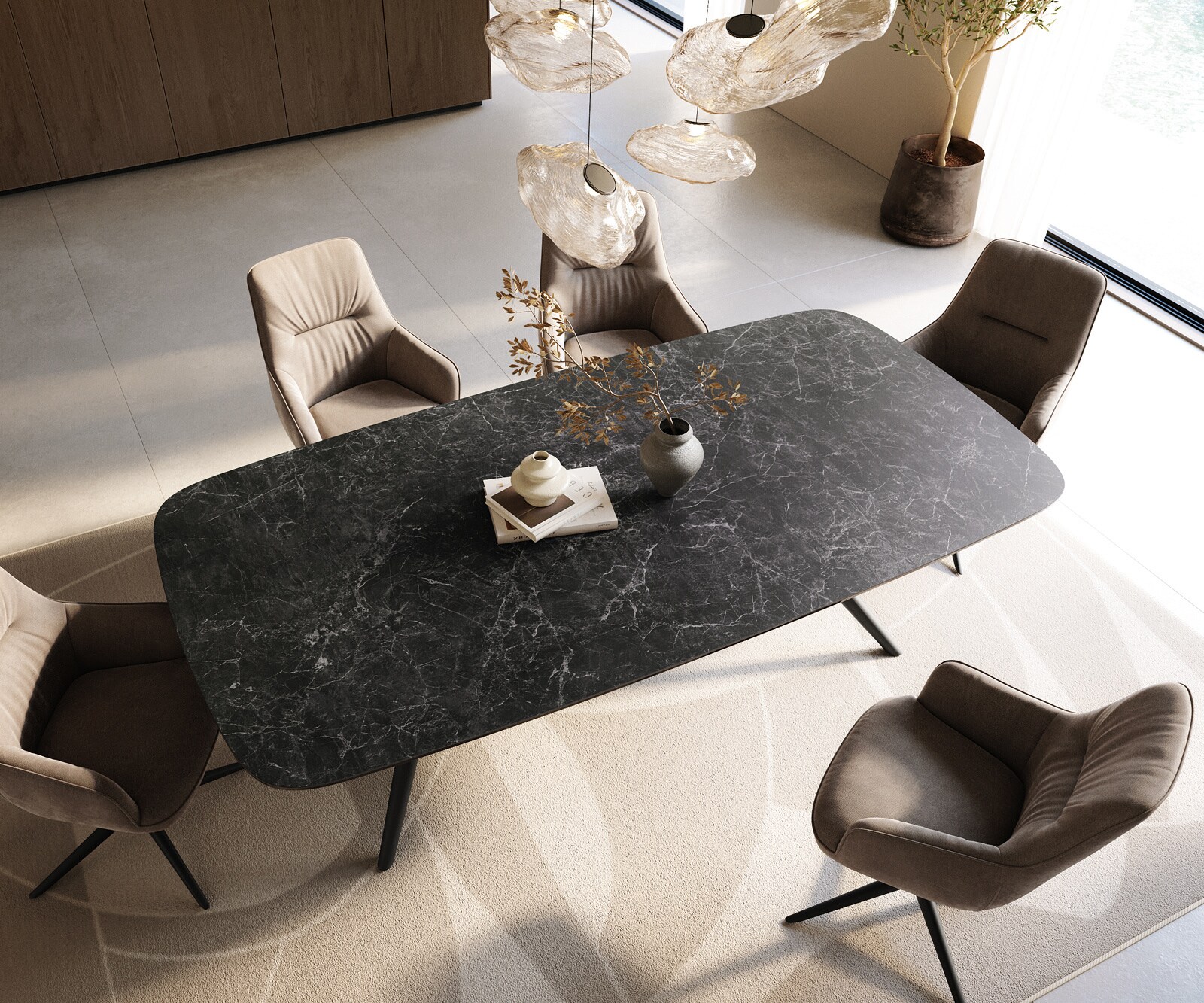 Esstisch Edge Boot 240x120 cm Keramik Laminam® Nero Greco Anthrazit Estelar rund Metall Schwarz 3