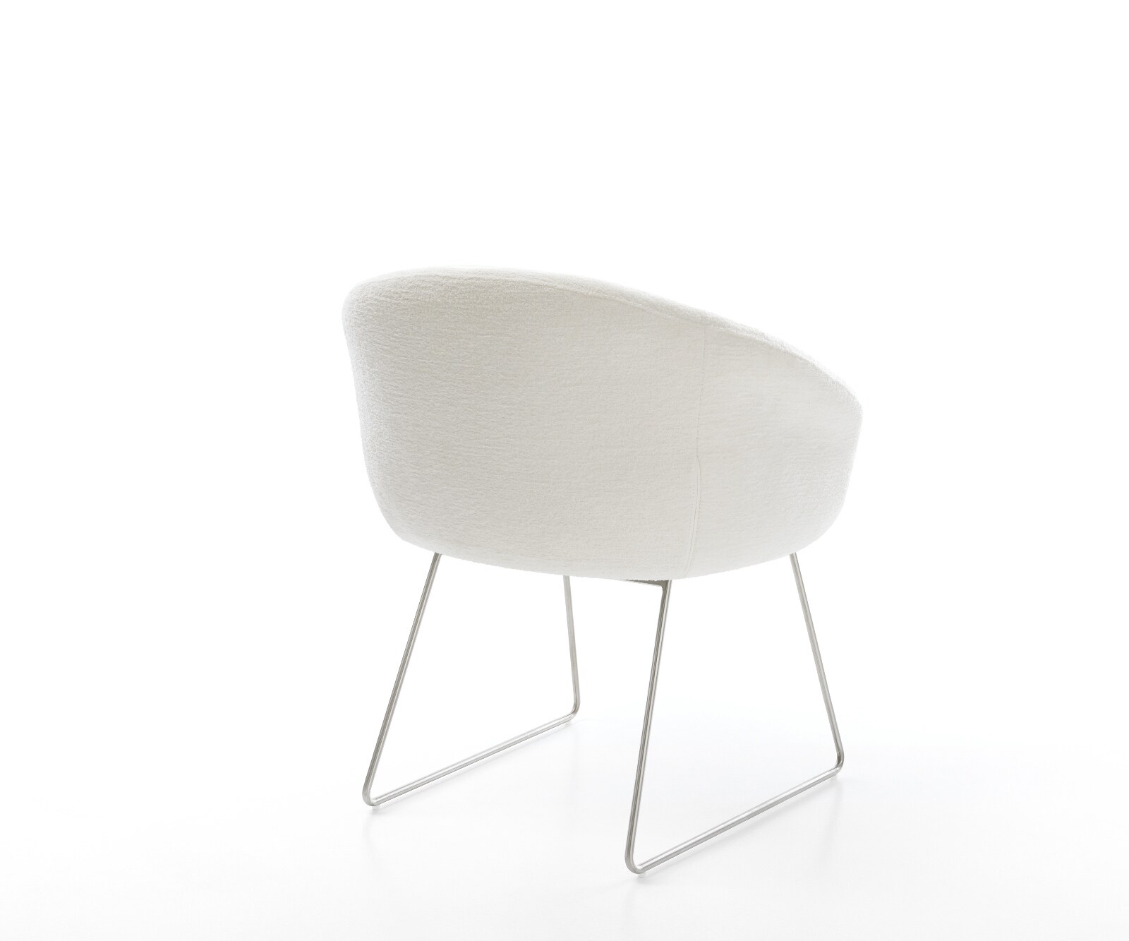 Esszimmerstuhl Vinka-Flex mit Armlehnen Bouclé Soft Beige Kufengestell Edelstahl Taschenfederkern 5