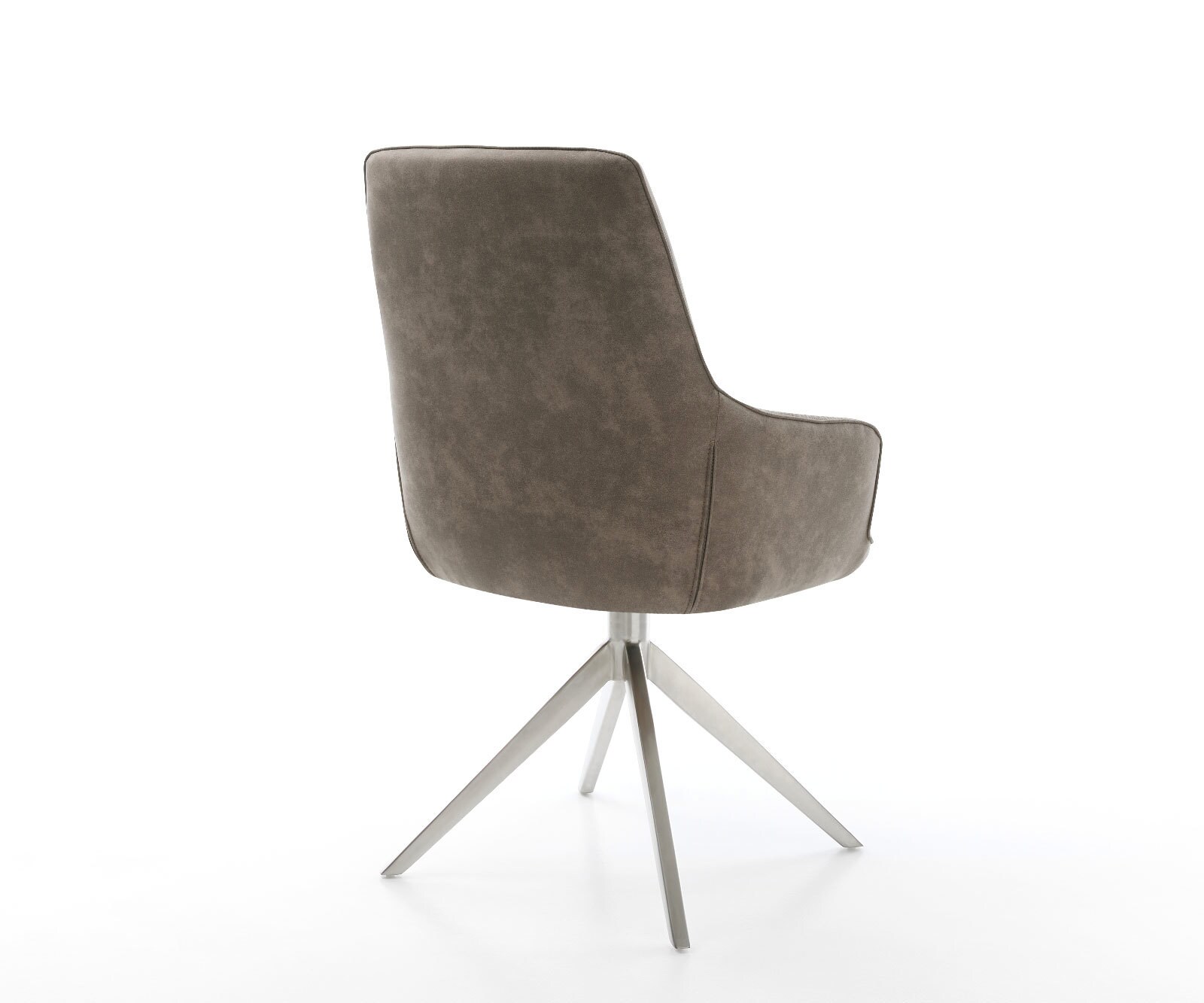 Drehstuhl Zelia-Flex mit Armlehnen Mikrofaser Taupe Vintage Kreuzgestell breit Edelstahl 360° drehbar Wippfunktion Taschenfederkern 4