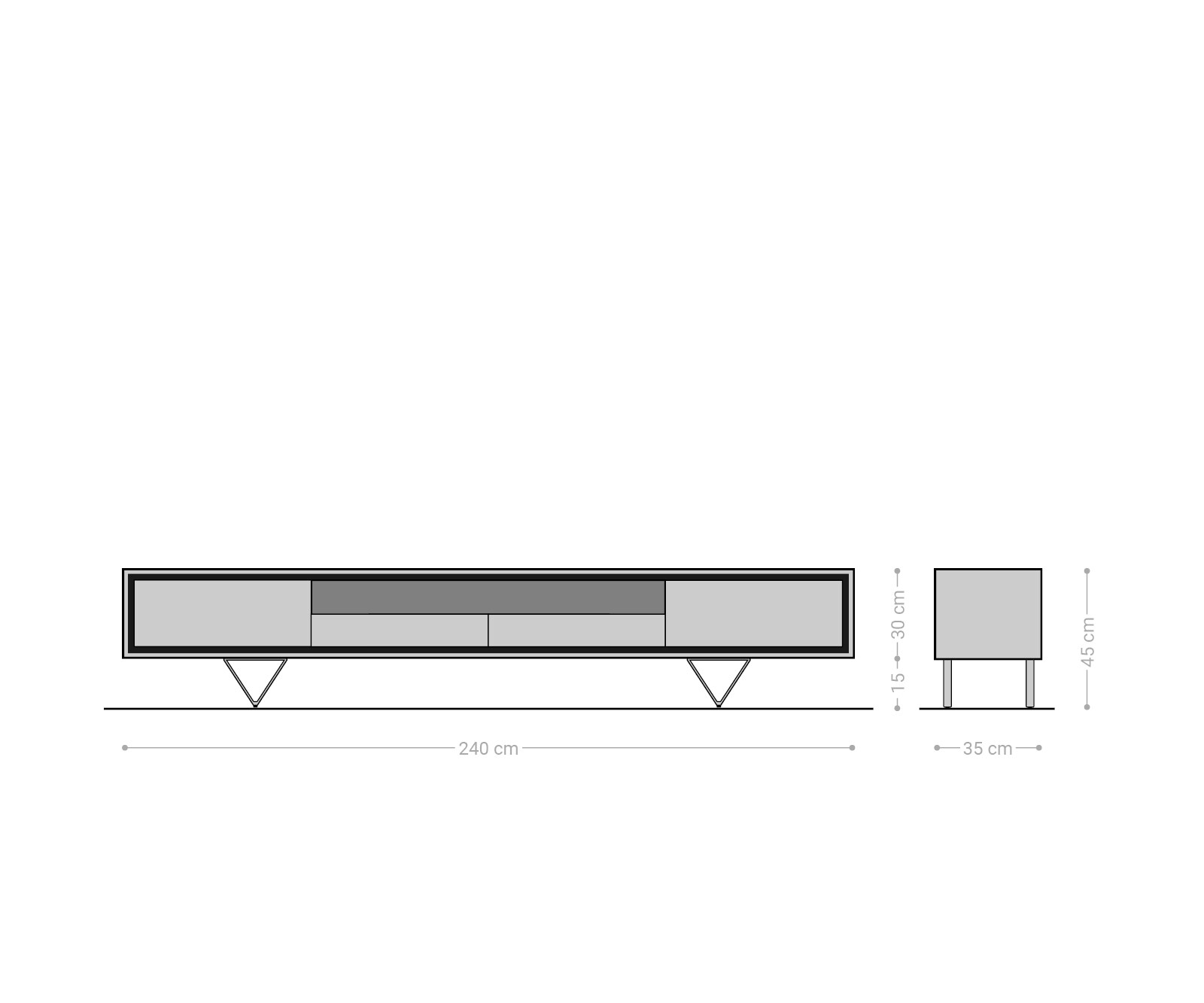 Lowboard Stonegrace 240 cm Akazie Natur 2 Türen 1 Fach 2 Schubladen Steinfurnier V-Fuß 6