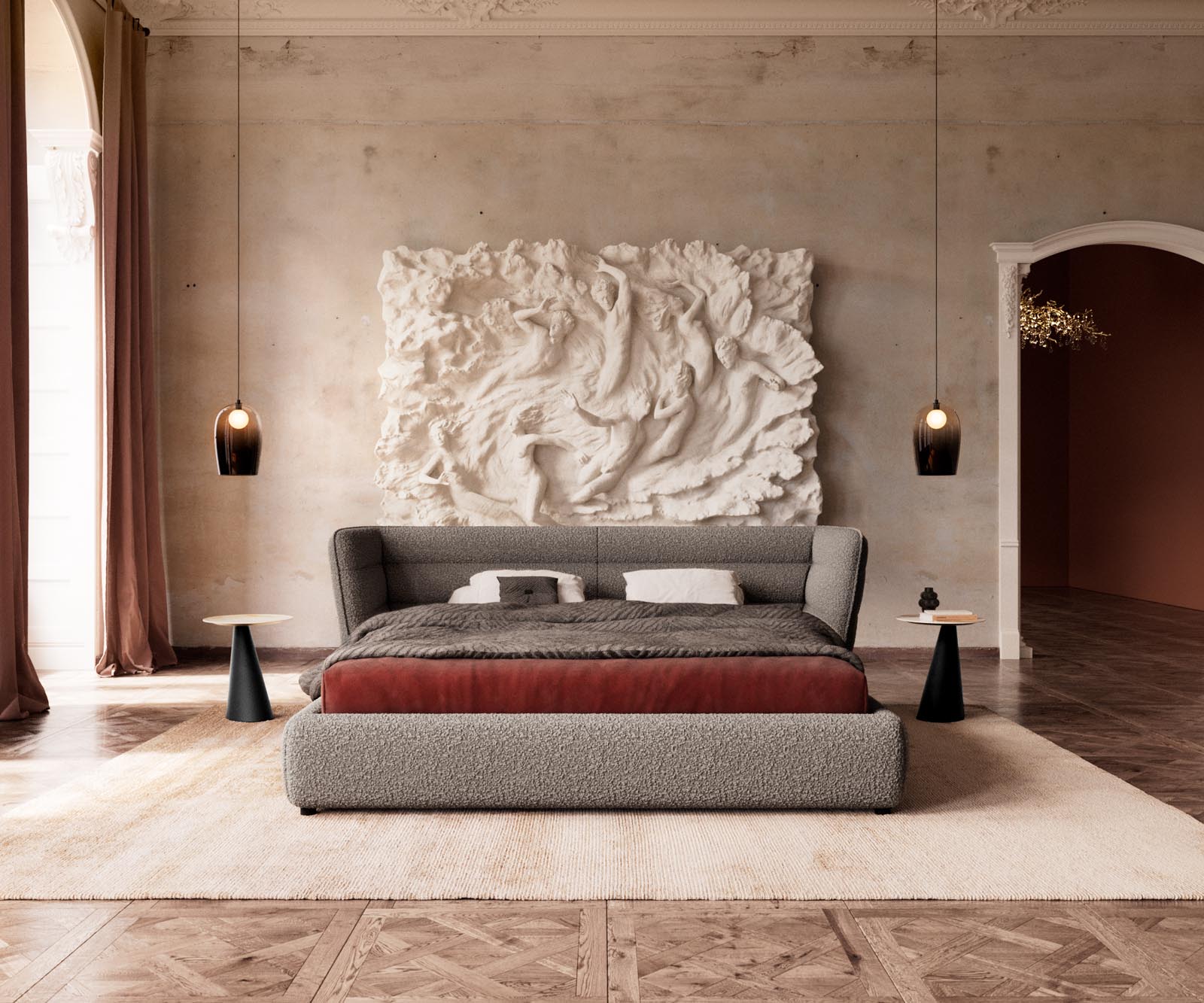 Polsterbettgestell Simea 180x200 cm Bouclé Silbergrau 1