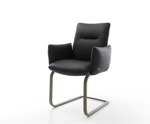 Freischwinger Jova-Flex mit Armlehnen Echt-Leder Schwarz Freischwinger flach Effektfinish Titan Taschenfederkern