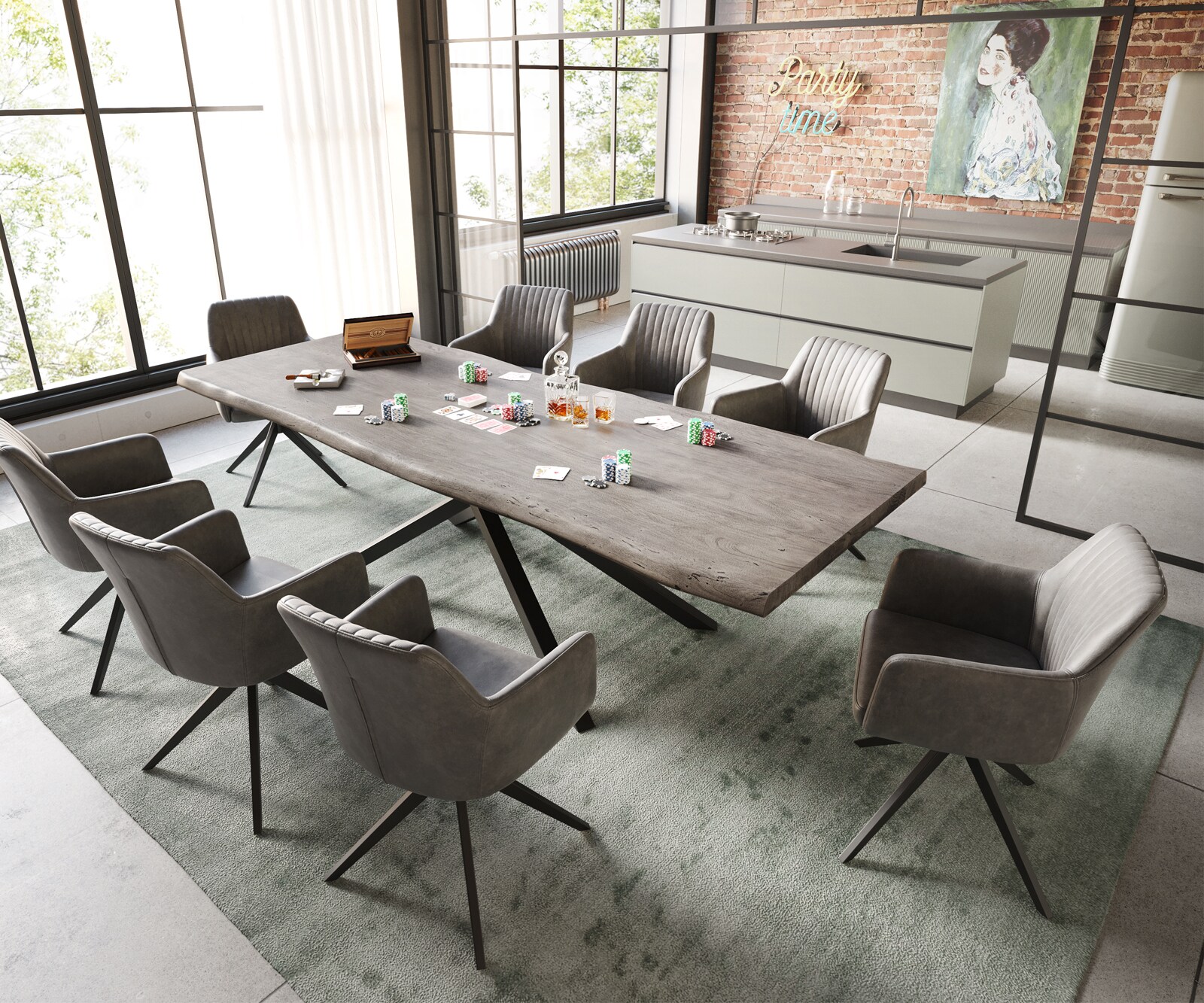 Esstisch Edge 260x100 XL Akazie Platin Kreuzgestell Rechteck Schwarz Live-Edge 7