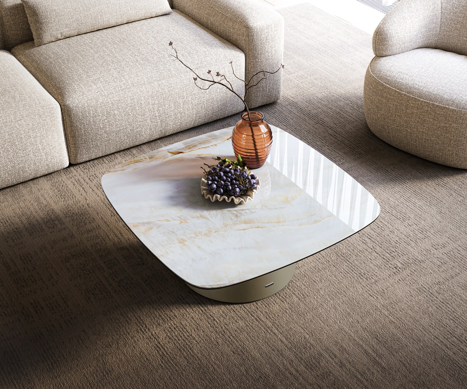 Couchtisch Edge Boot 90x90 cm Keramik Onyx Pearl Borna Effektfinish Titan 3