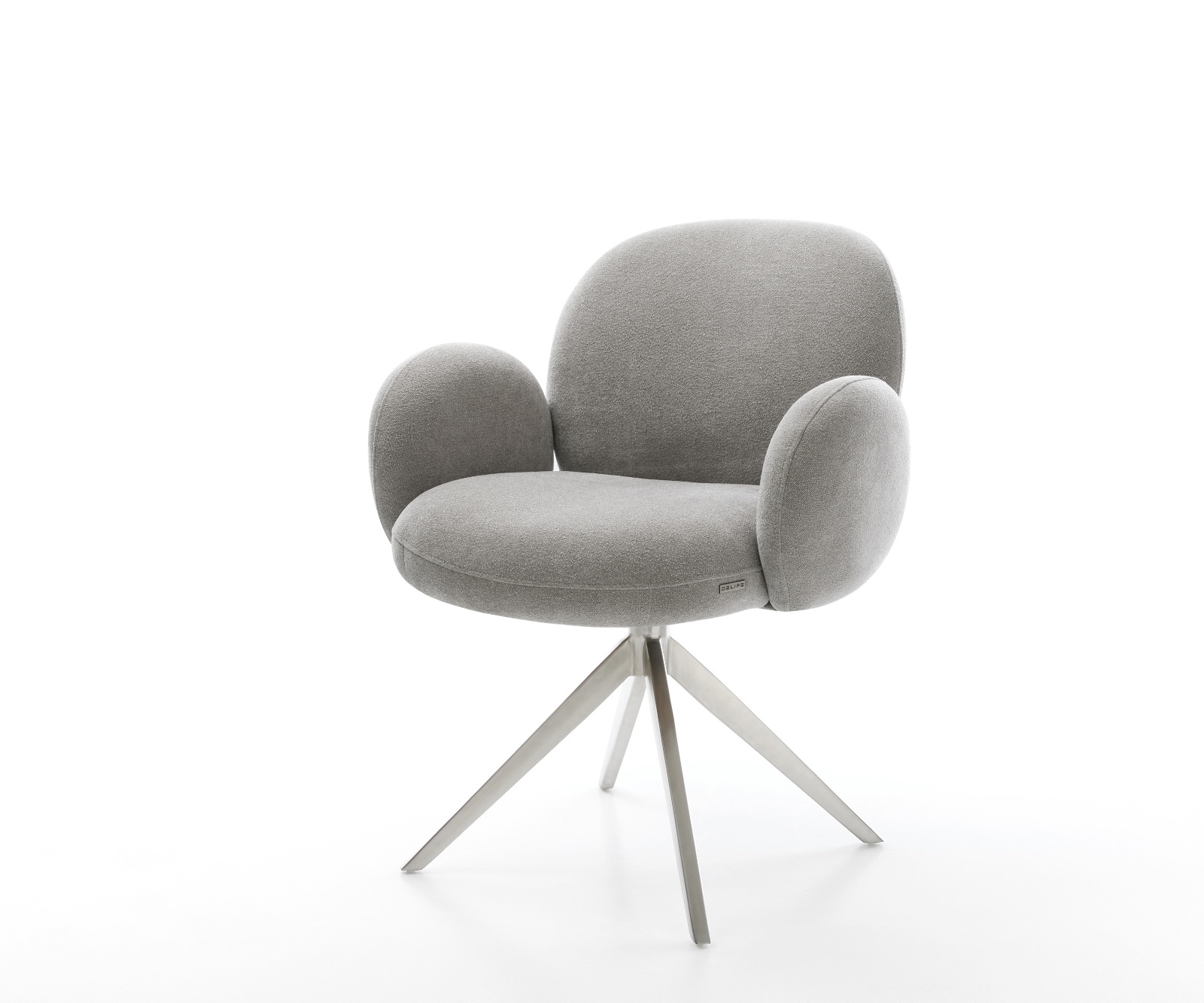 Drehstuhl Nube-Flex mit Armlehnen Strukturstoff Soft Grau Kreuzgestell breit Edelstahl 360° drehbar Wippfunktion Taschenfederkern
