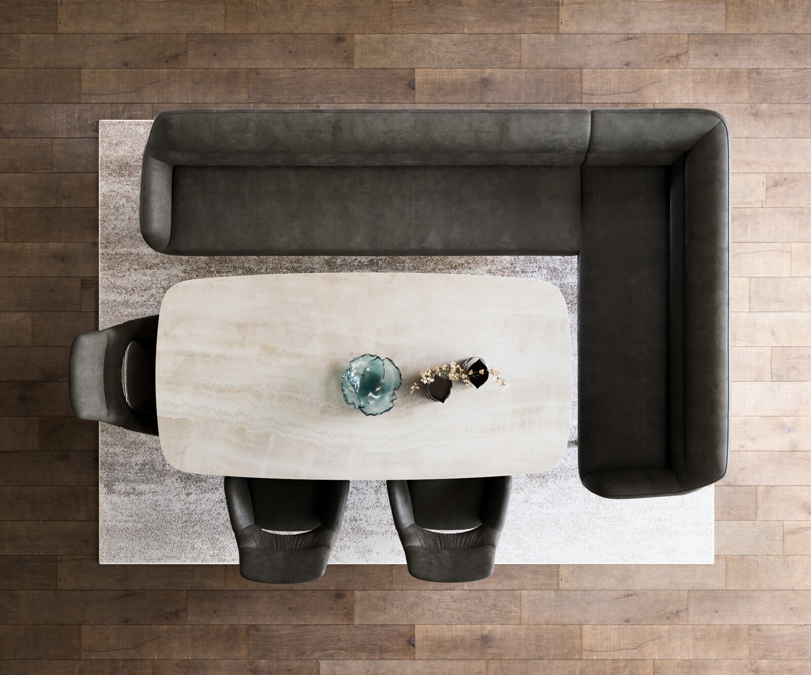 Esszimmerbank Taya-Flex 285x190 cm Mikrofaser Anthrazit Vintage Kufengestell kantig Edelstahl Taschenfederkern Links 6