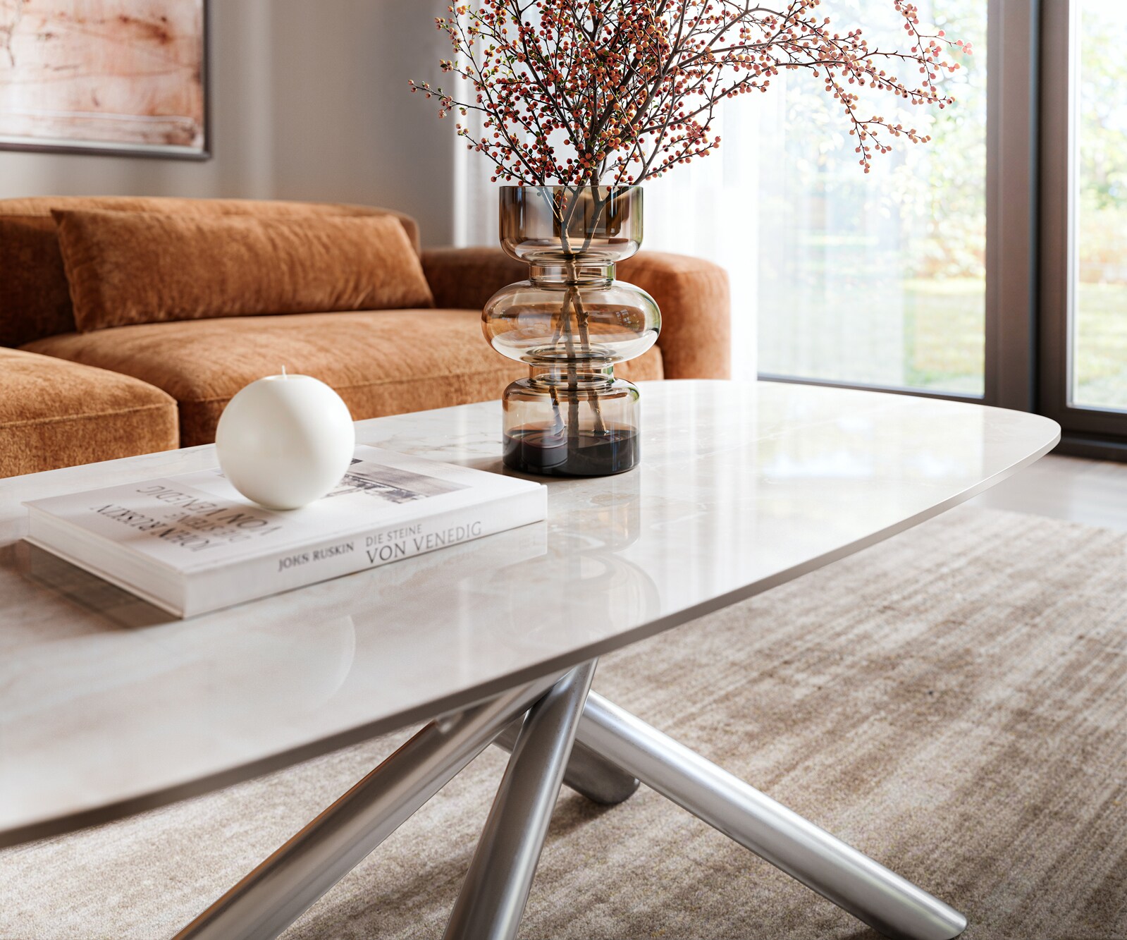 Couchtisch Edge Boot 100x50 cm Keramik Onyx Champagne Sarity Edelstahl gebürstet 5