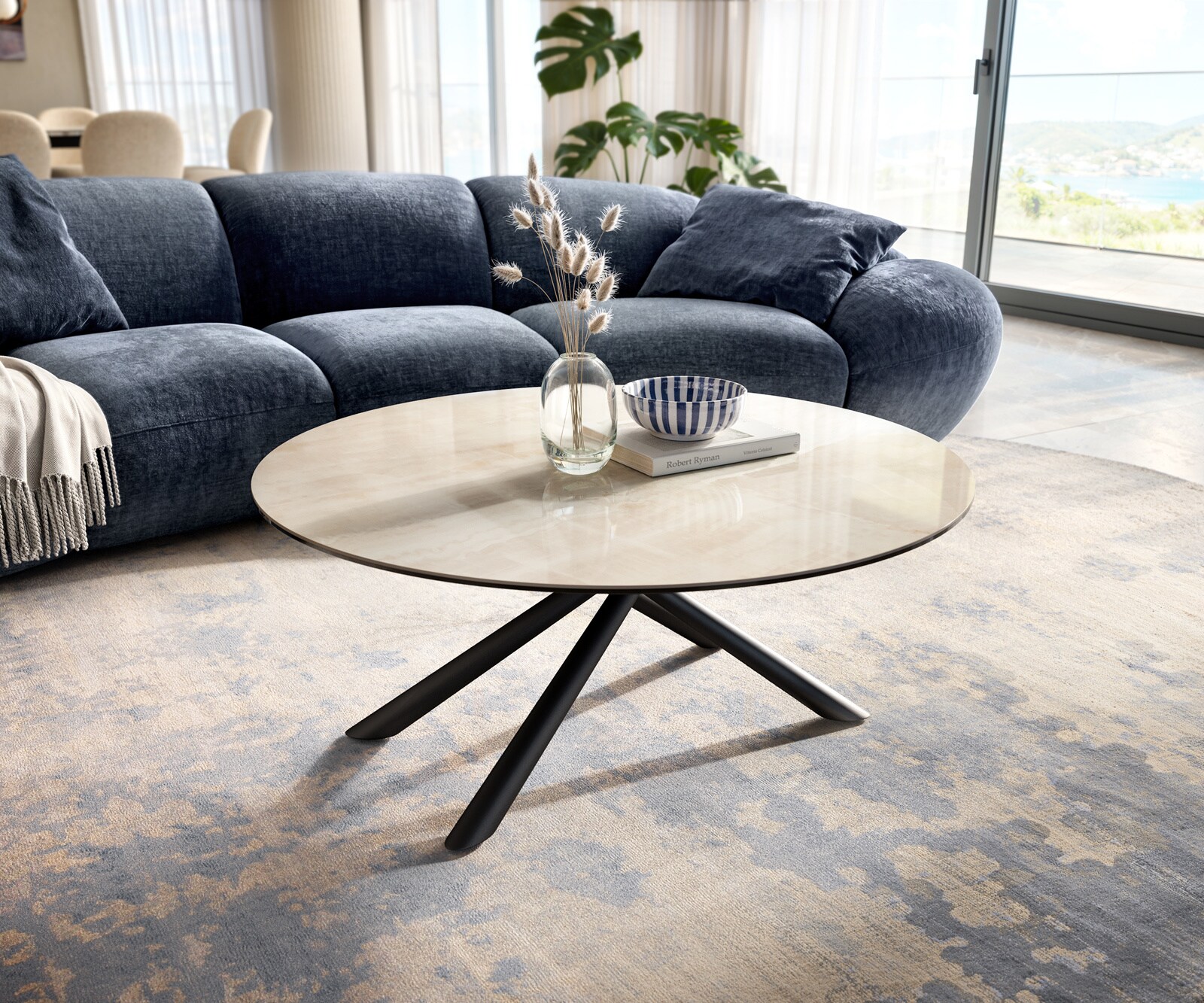 Couchtisch Edge Rund 100x100 cm Keramik Onyx Champagne Sarity Metall Schwarz 6