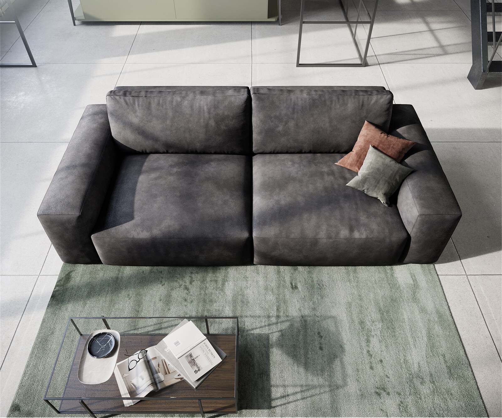 Big-Sofa Lanzo 230x95 cm Lederimitat Vintage Anthrazit 3